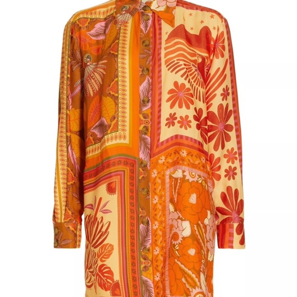 FARM RIO Forest Mixed Scarves Chemise Shirt Dress - Picture 4 of 9